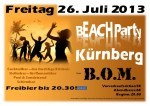 Plakat Beach Party in Kürnberg am Freitag, 26. Juli 2013