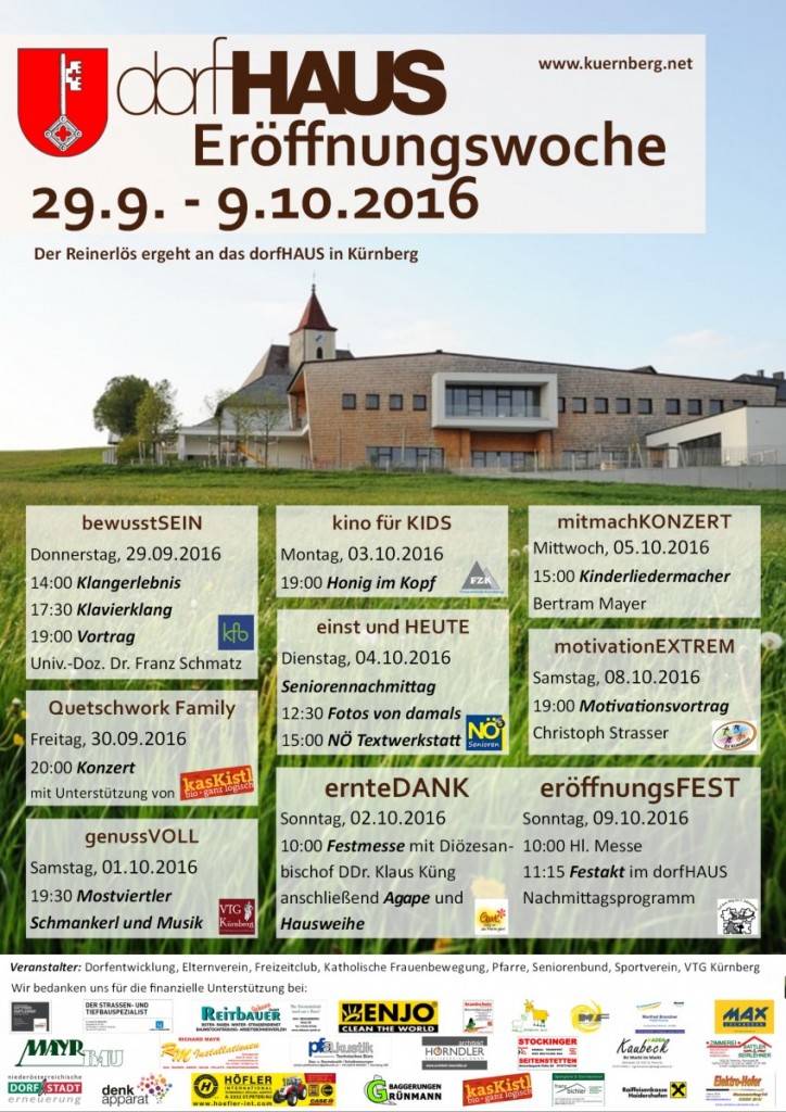 Plakat Eröffnungswoche Dorfhaus 24-08-2016