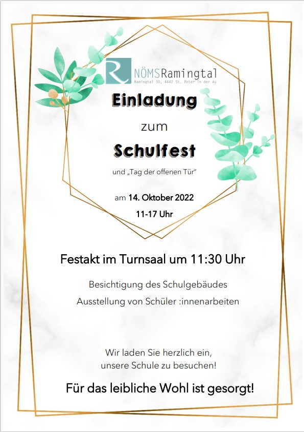 Plakat Schulfest Mittelschule Ramingtal
