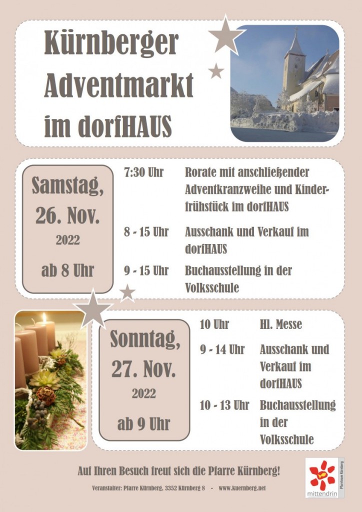 Plakat Kürnberger Adventmarkt im dorfHAUS am 26. u. 27.11.2022