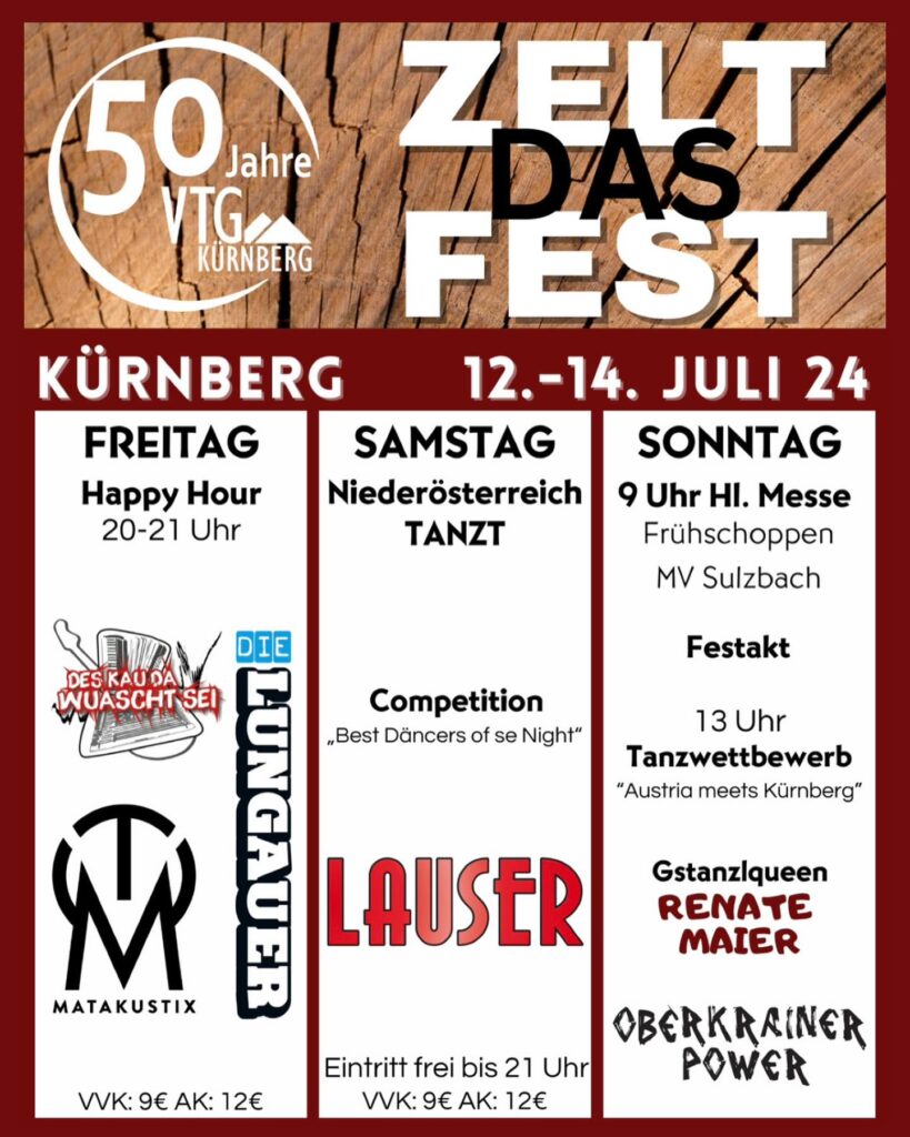 Plakat Zeltfest der VTG Kürnberg von 12.-14 Juli 2024