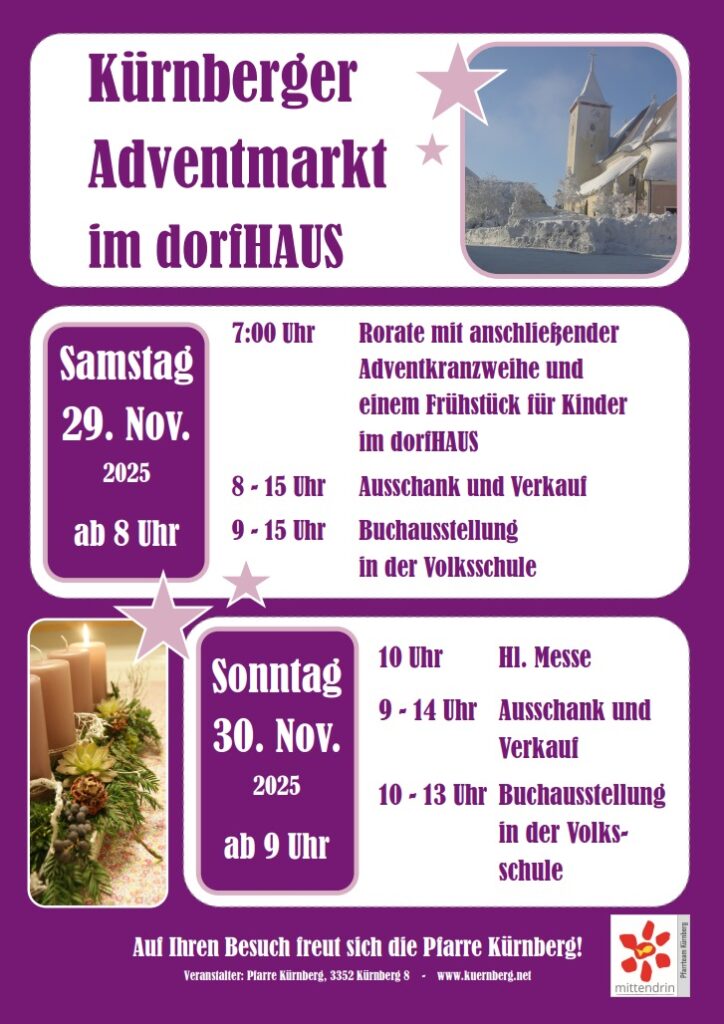 Kürnberger Adventmarkt im Dorfhaus am 29. und 30. November 2025