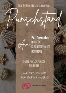 Die KJ Kürnberg lädt nach der Kindermette zum Punschstand im dorfHAUS ein.