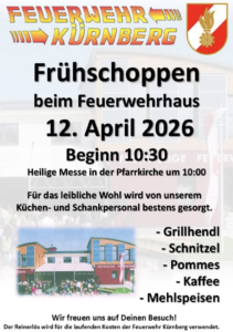 FF Frühschoppen am 12.04.2026 ab 10:30 Uhr. Die FF Kürnberg freut sich auf deinen Besuch.