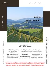 Einladung zur Fußwallfahrt nach Maria Neustift am Samstag, 30. Mai 2026